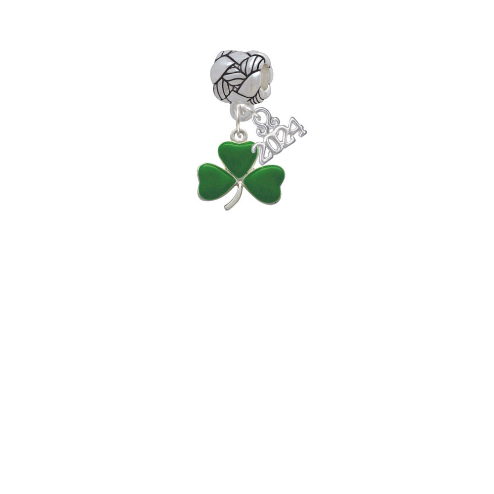 Delight Jewelry Silvertone Green Three Leaf Clover - Shamrock Woven Rope Charm Bead Dangle with Year 2024 Image 2