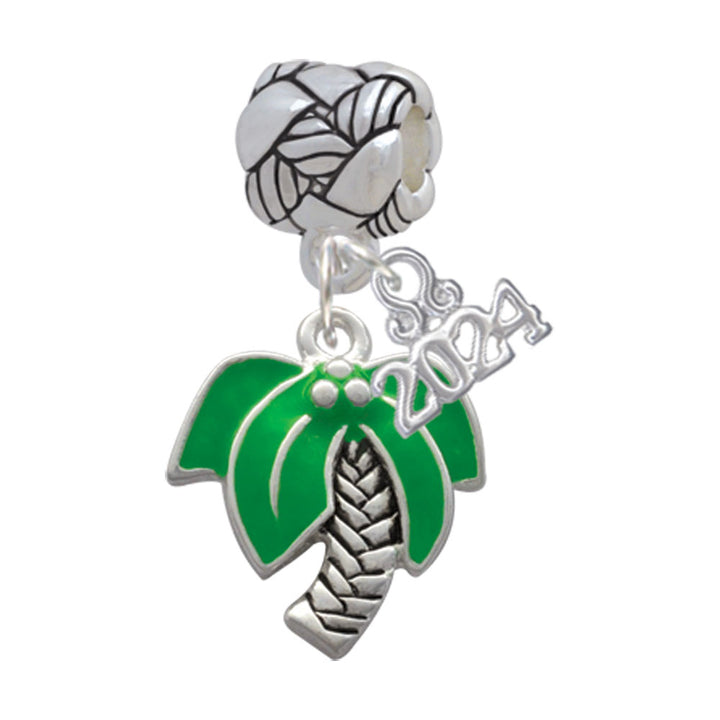 Delight Jewelry Silvertone Large Enamel Palm Tree Woven Rope Charm Bead Dangle with Year 2024 Image 1