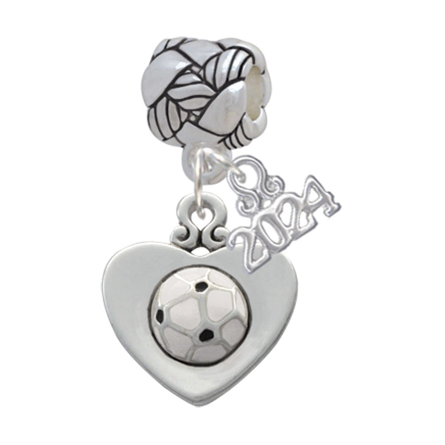 Delight Jewelry Silvertone Soccer ball in Heart Woven Rope Charm Bead Dangle with Year 2024 Image 1