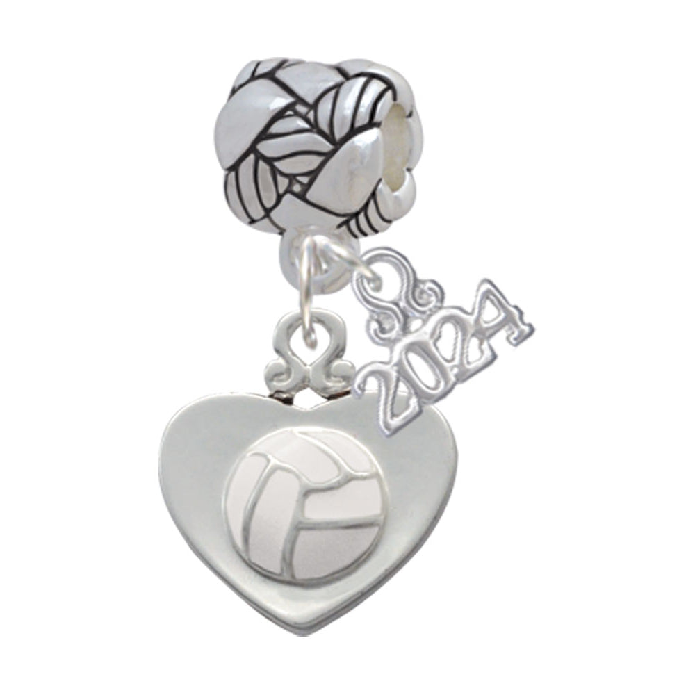 Delight Jewelry Silvertone Volleyball in Heart Woven Rope Charm Bead Dangle with Year 2024 Image 1