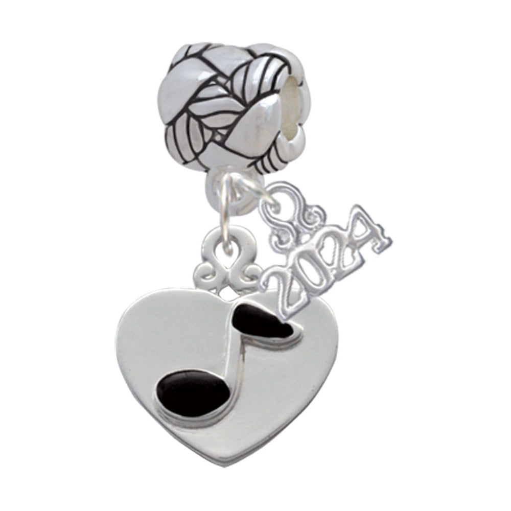 Delight Jewelry Silvertone Music Note in Heart Woven Rope Charm Bead Dangle with Year 2024 Image 1