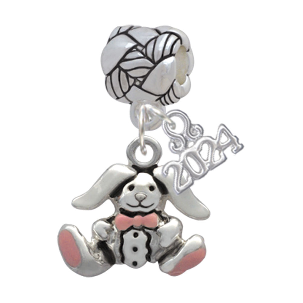 Delight Jewelry Silvertone Sitting Bunny with Easter Egg Woven Rope Charm Bead Dangle with Year 2024 Image 1