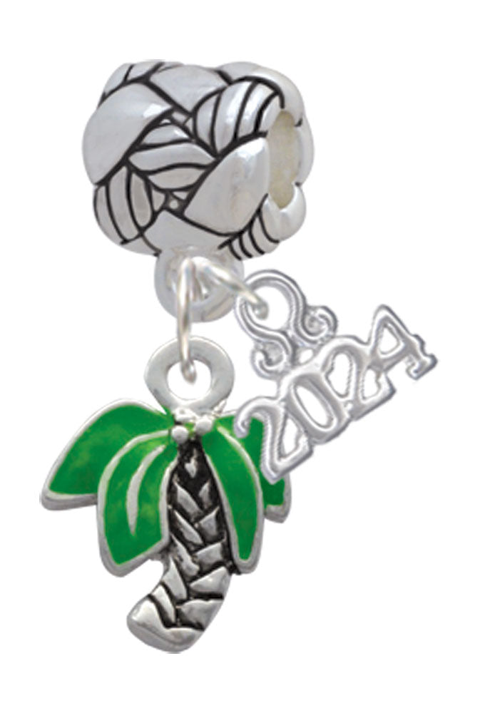 Delight Jewelry Silvertone Mini Enamel Palm Tree Woven Rope Charm Bead Dangle with Year 2024 Image 1