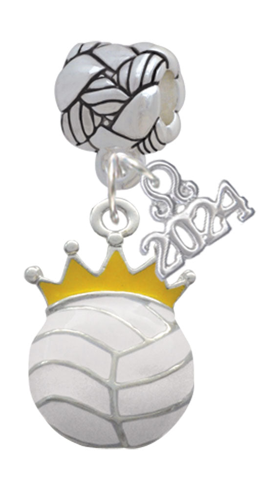 Delight Jewelry Silvertone Volleyball - Crown Woven Rope Charm Bead Dangle with Year 2024 Image 1
