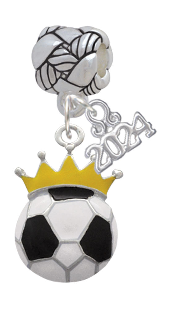 Delight Jewelry Silvertone Soccer ball - Crown Woven Rope Charm Bead Dangle with Year 2024 Image 1