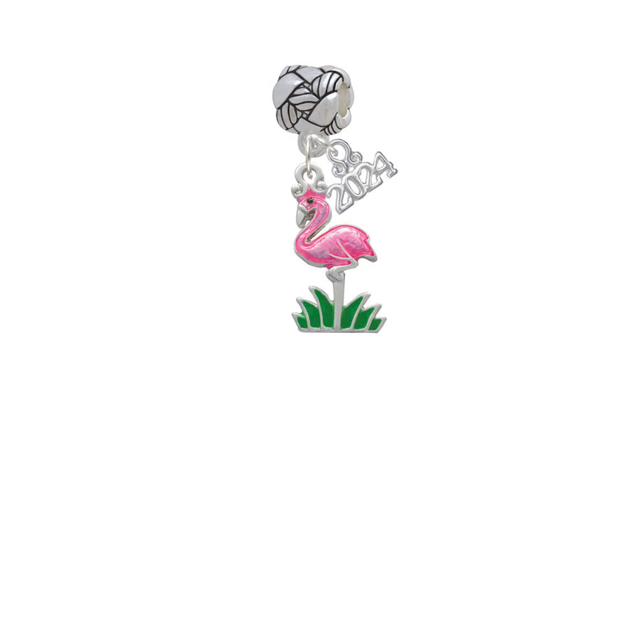 Delight Jewelry Silvertone Hot Pink Enamel Flamingo with Grass Woven Rope Charm Bead Dangle with Year 2024 Image 1