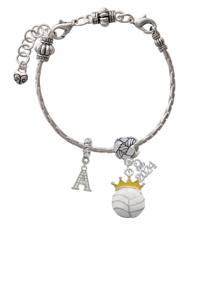 Delight Jewelry Silvertone Volleyball - Crown Woven Rope Charm Bead Dangle with Year 2024 Image 3
