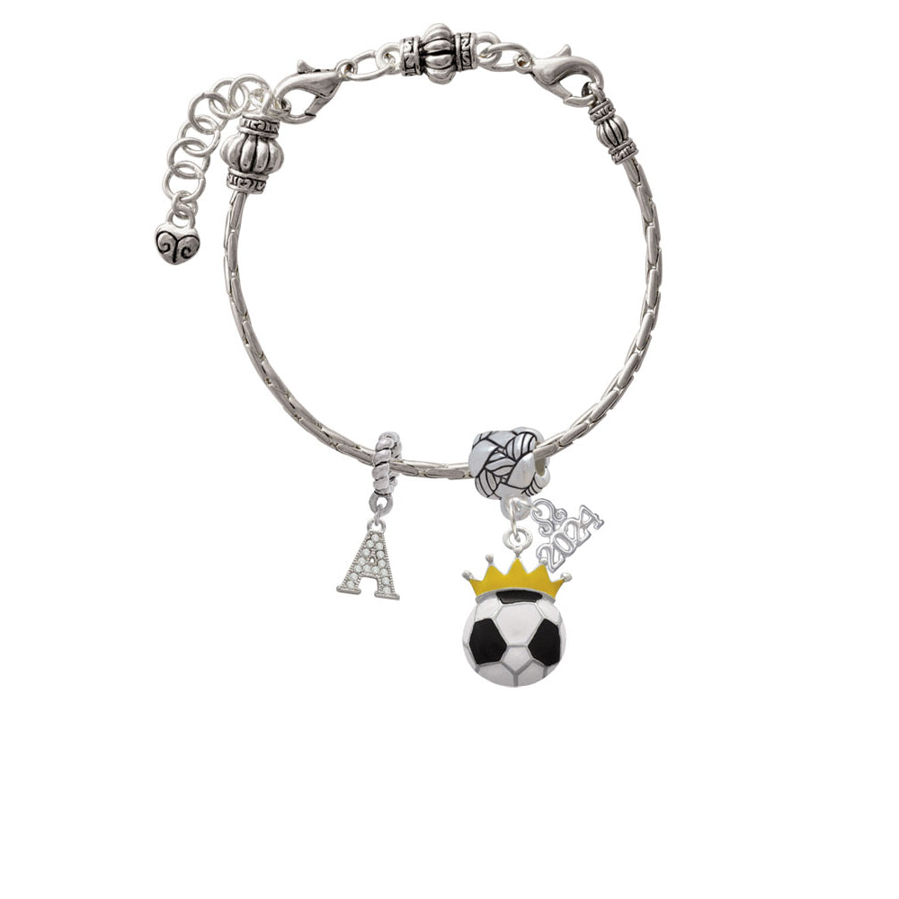 Delight Jewelry Silvertone Soccer ball - Crown Woven Rope Charm Bead Dangle with Year 2024 Image 3
