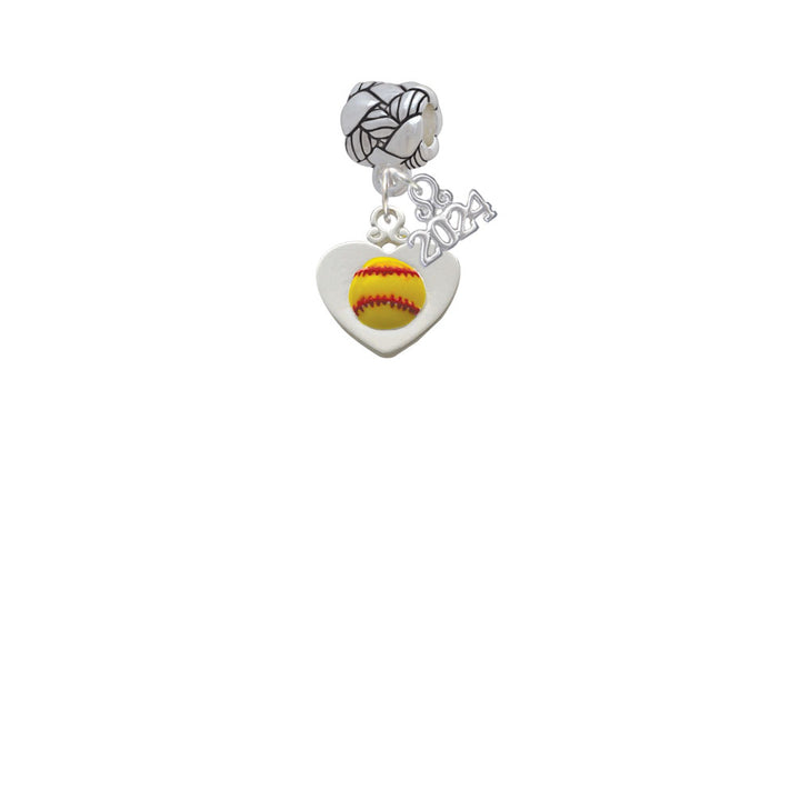 Delight Jewelry Silvertone Softball in Heart Woven Rope Charm Bead Dangle with Year 2024 Image 2