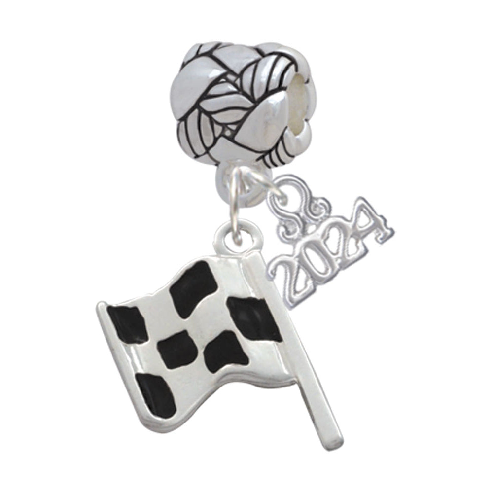 Delight Jewelry Silvertone Checkered Race Flag Woven Rope Charm Bead Dangle with Year 2024 Image 1