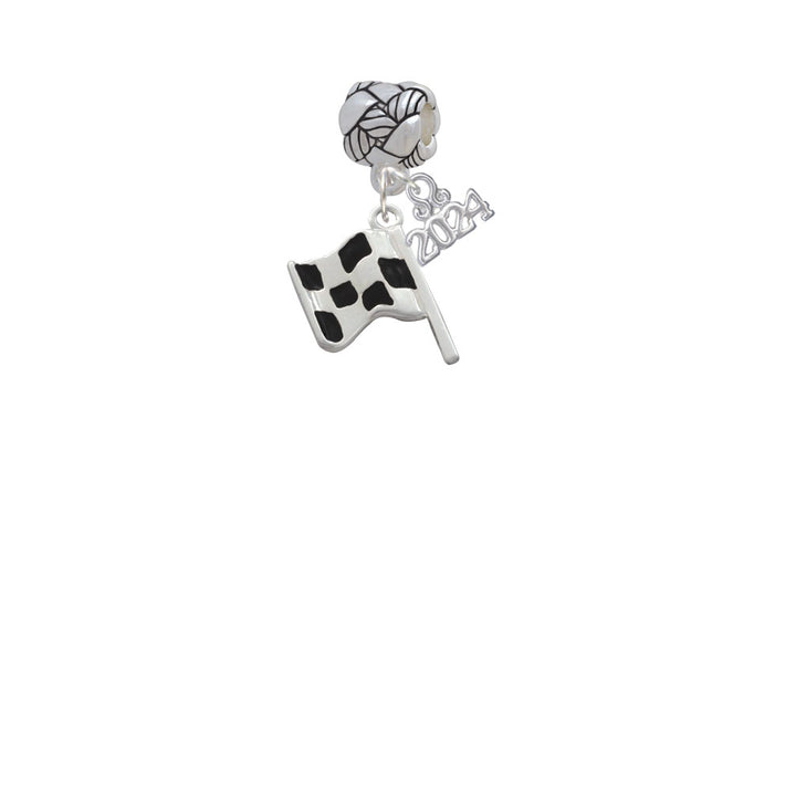 Delight Jewelry Silvertone Checkered Race Flag Woven Rope Charm Bead Dangle with Year 2024 Image 2