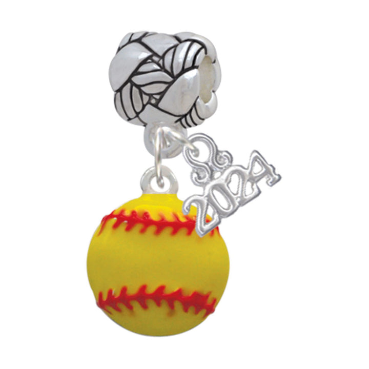 Delight Jewelry Silvertone Large Optic Yellow Softball Woven Rope Charm Bead Dangle with Year 2024 Image 1
