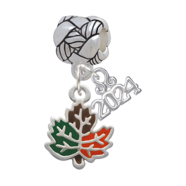Delight Jewelry Silvertone Small Enamel Fall Leaf Woven Rope Charm Bead Dangle with Year 2024 Image 1