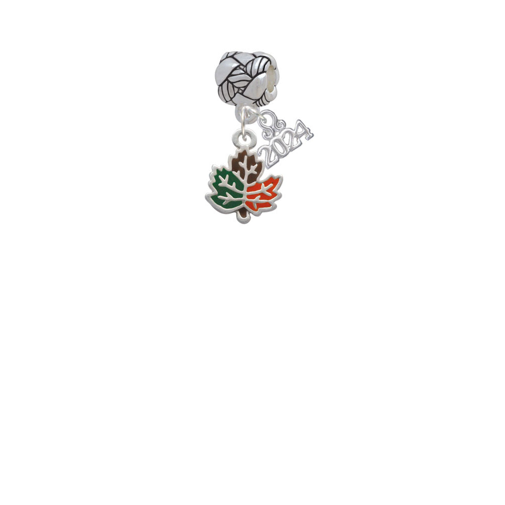 Delight Jewelry Silvertone Small Enamel Fall Leaf Woven Rope Charm Bead Dangle with Year 2024 Image 2