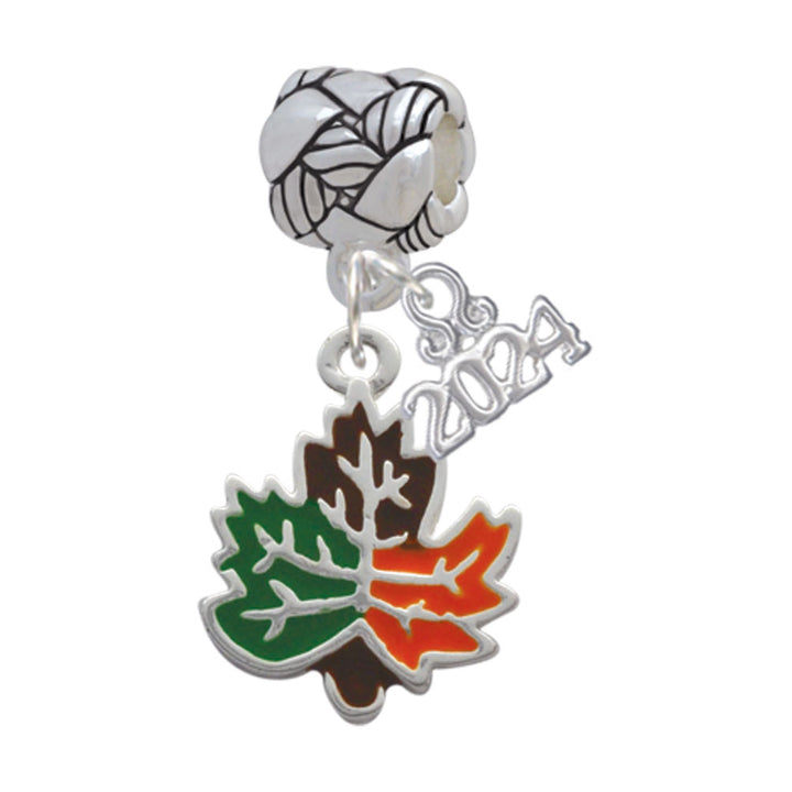 Delight Jewelry Silvertone Large Enamel Fall Leaf Woven Rope Charm Bead Dangle with Year 2024 Image 1