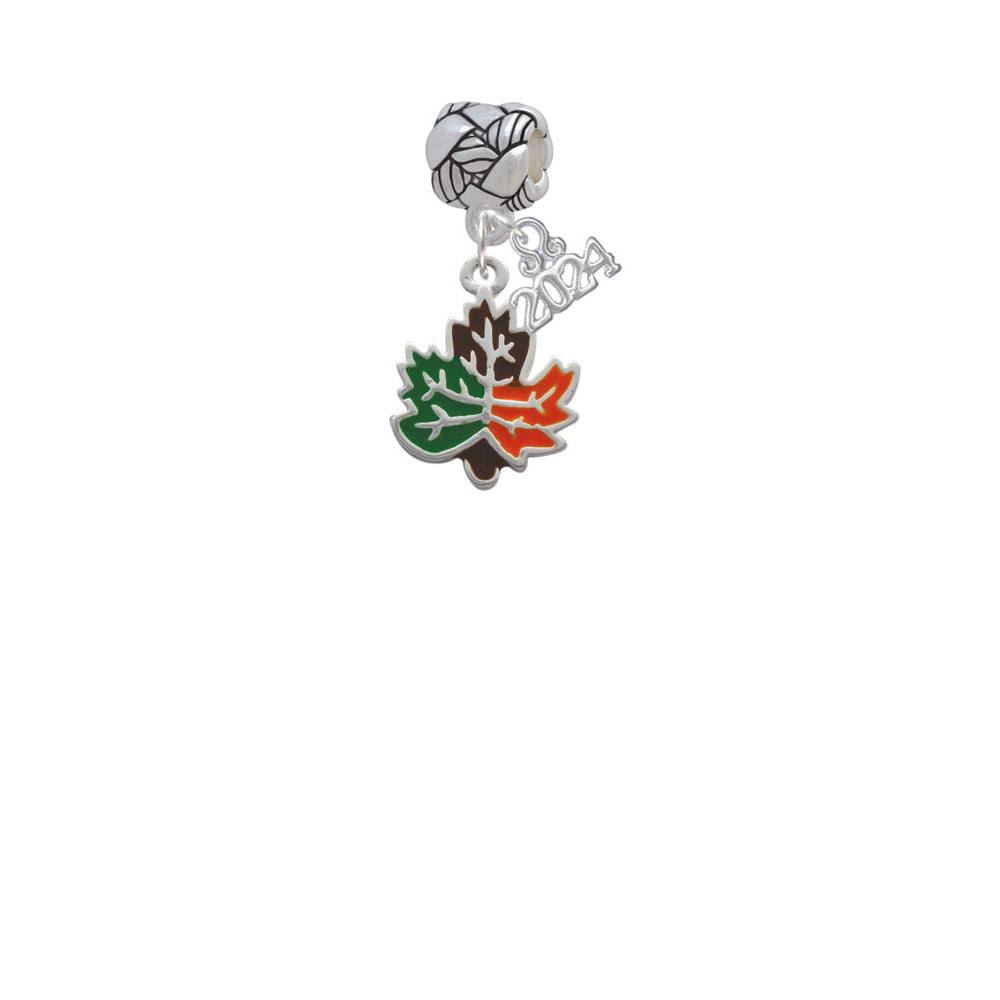 Delight Jewelry Silvertone Large Enamel Fall Leaf Woven Rope Charm Bead Dangle with Year 2024 Image 2