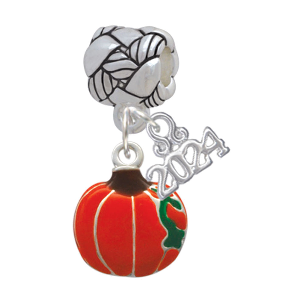 Delight Jewelry Silvertone Small Pumpkin With Lines Woven Rope Charm Bead Dangle with Year 2024 Image 1