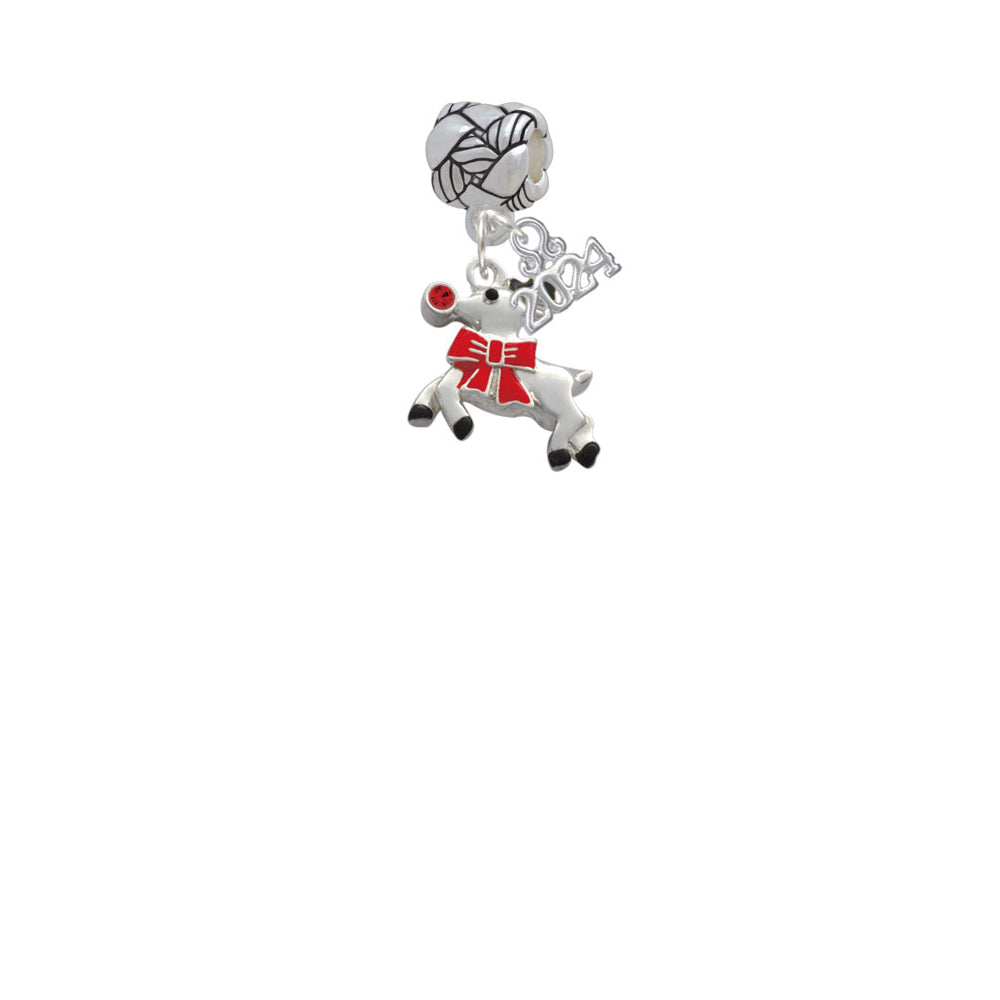 Delight Jewelry Silvertone Reindeer with Red Crystal Woven Rope Charm Bead Dangle with Year 2024 Image 2