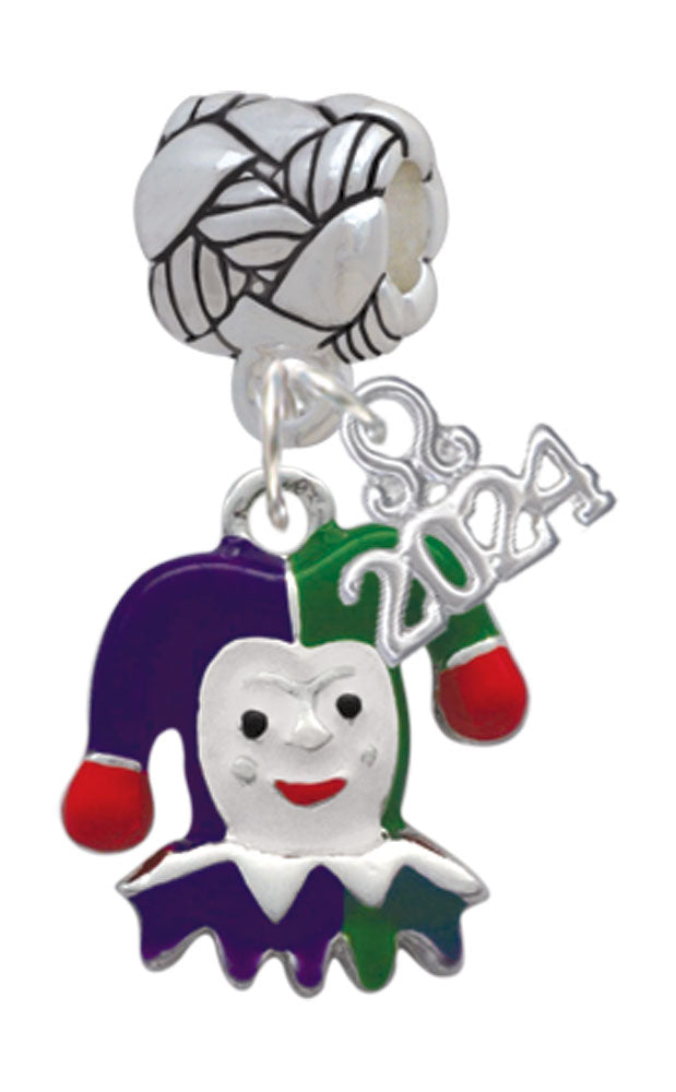 Delight Jewelry Silvertone Mardi Gras Jester Woven Rope Charm Bead Dangle with Year 2024 Image 1