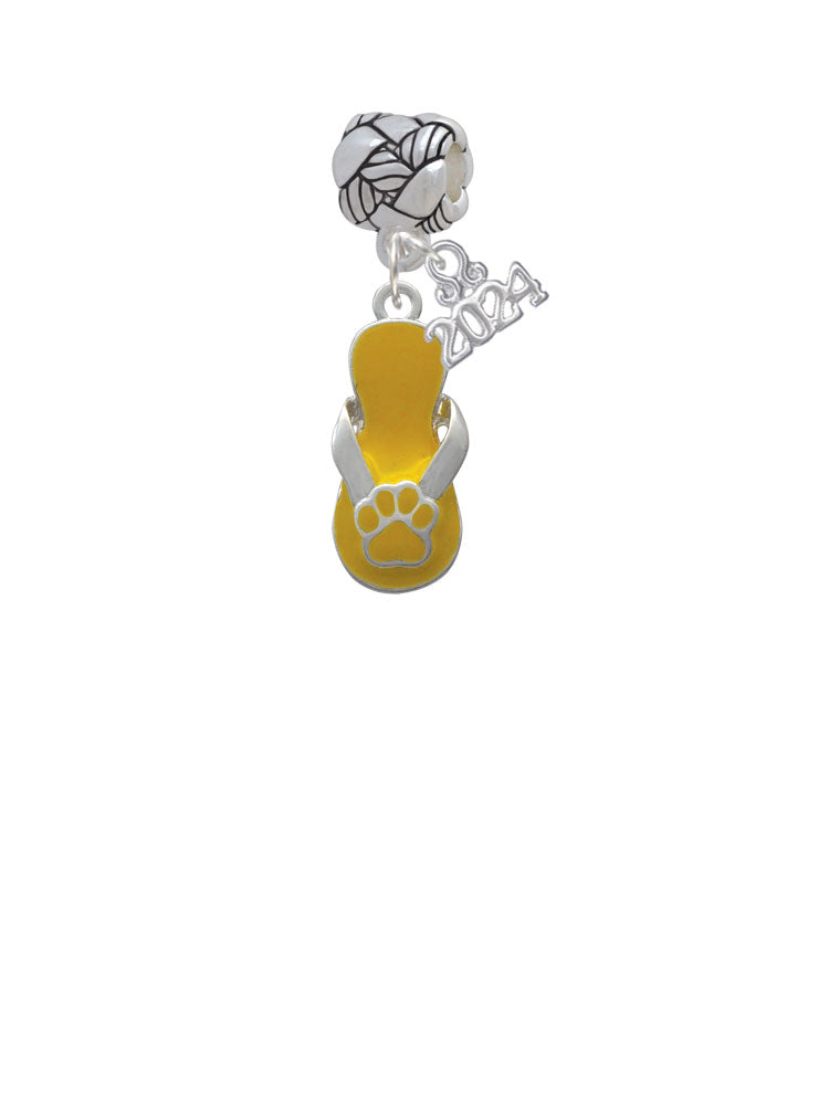 Delight Jewelry Silvertone Yellow Paw Flip Flop Woven Rope Charm Bead Dangle with Year 2024 Image 1