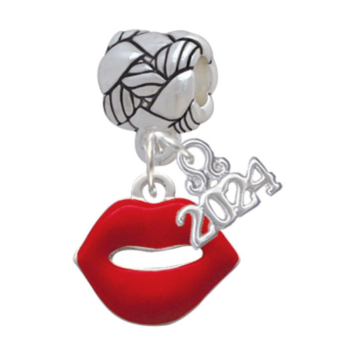 Delight Jewelry Silvertone Red Lips Woven Rope Charm Bead Dangle with Year 2024 Image 1