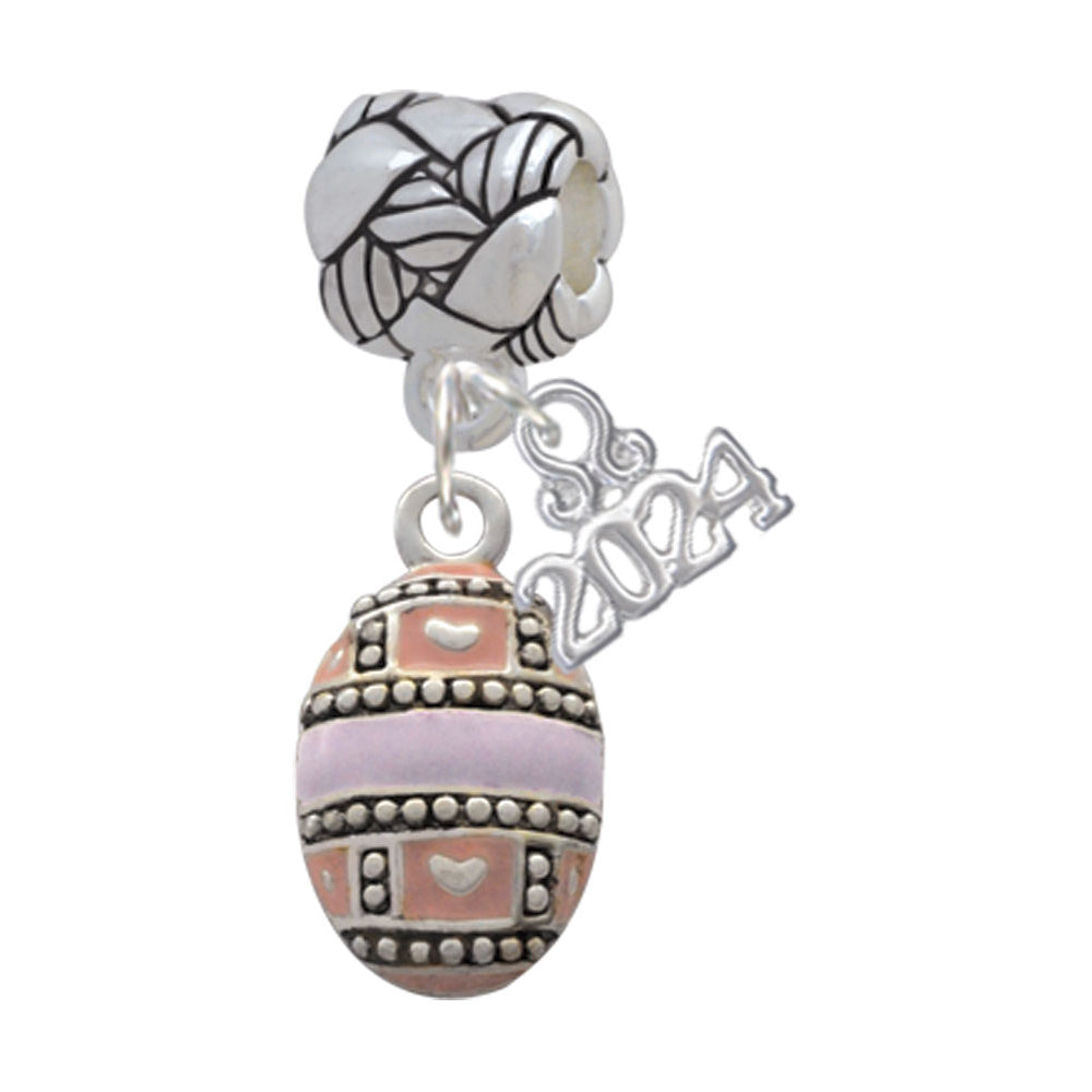 Delight Jewelry Silvertone Egg Pink and Lavender Woven Rope Charm Bead Dangle with Year 2024 Image 1