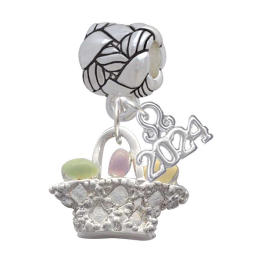 Delight Jewelry Silvertone Easter Egg Basket Woven Rope Charm Bead Dangle with Year 2024 Image 1