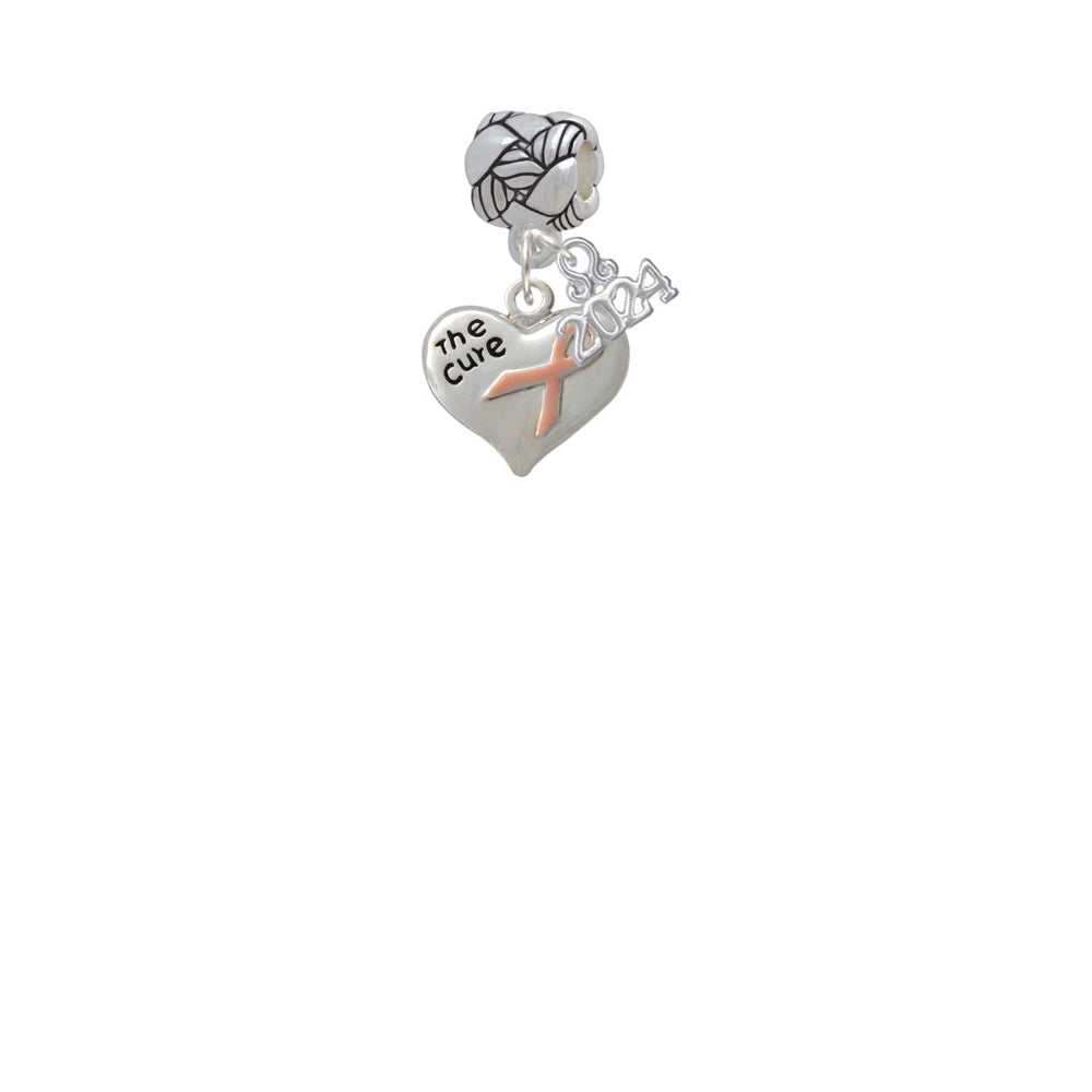 Delight Jewelry Silvertone Small Heart with Pink Ribbon The Cure Woven Rope Charm Bead Dangle with Year 2024 Image 2