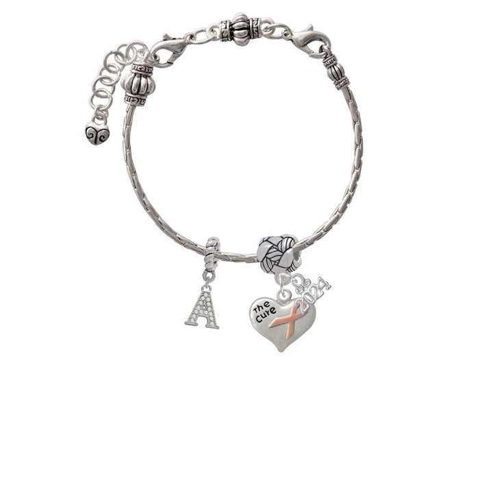 Delight Jewelry Silvertone Small Heart with Pink Ribbon The Cure Woven Rope Charm Bead Dangle with Year 2024 Image 3