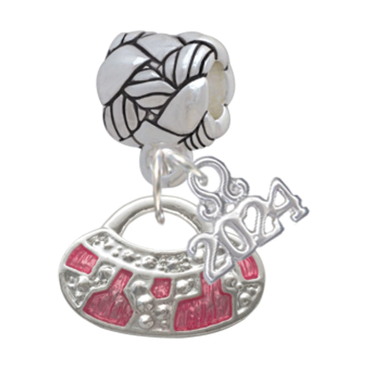 Delight Jewelry Silvertone Hot Pink Retro Purse Woven Rope Charm Bead Dangle with Year 2024 Image 1