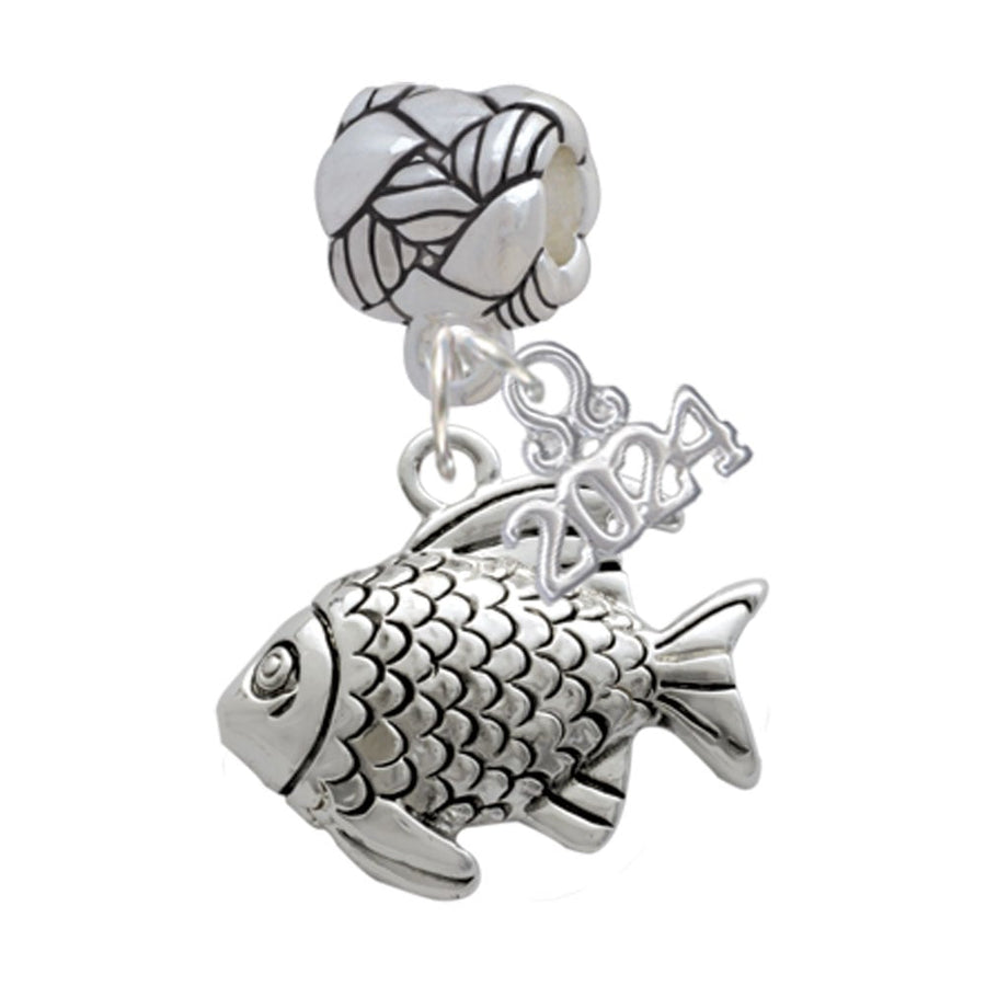 Delight Jewelry Silvertone Antiqued Fish Woven Rope Charm Bead Dangle with Year 2024 Image 1