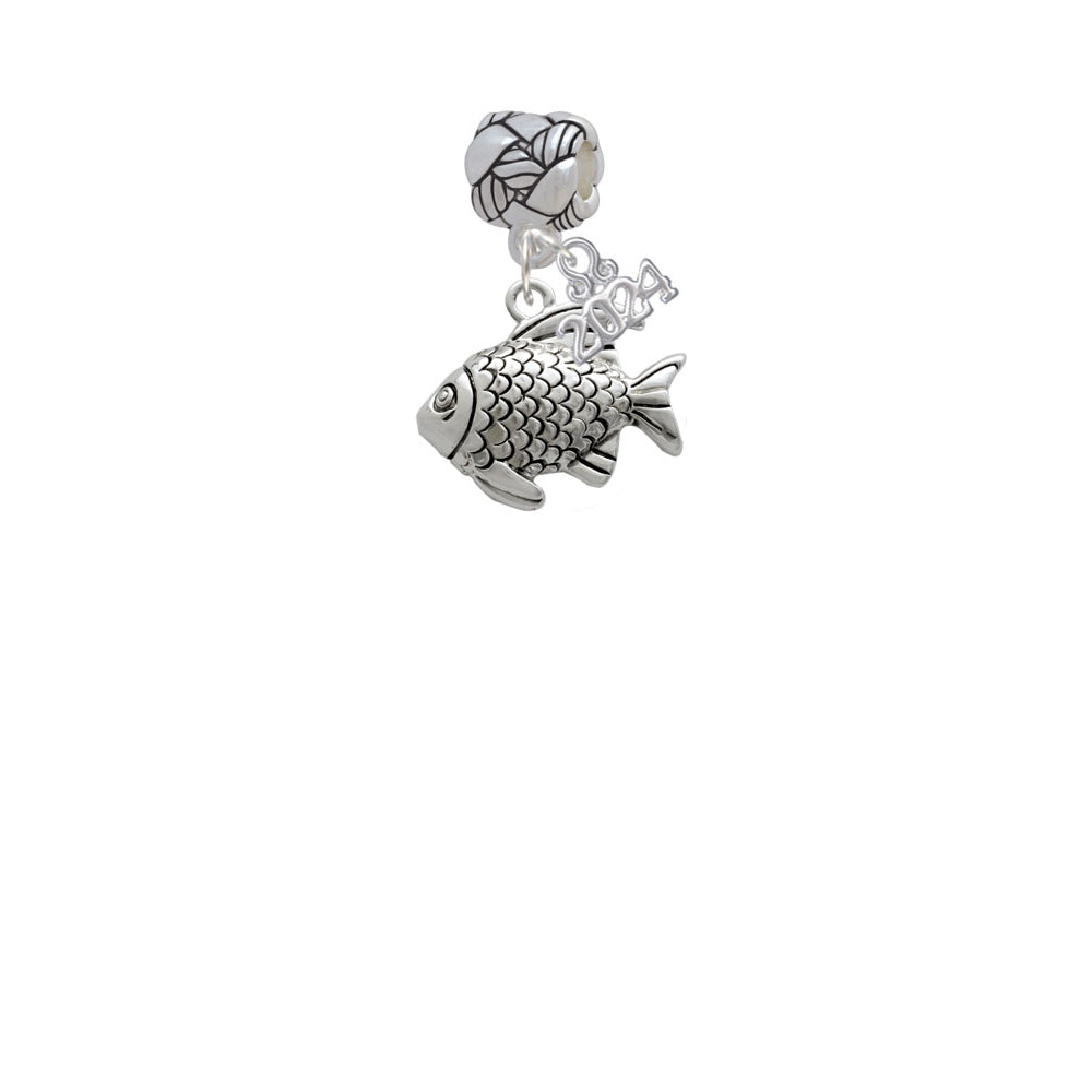 Delight Jewelry Silvertone Antiqued Fish Woven Rope Charm Bead Dangle with Year 2024 Image 2