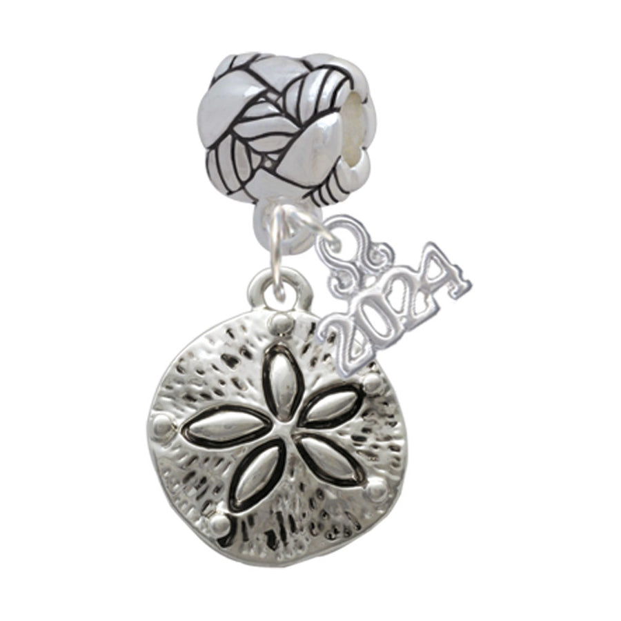 Delight Jewelry Silvertone Antiqued Sand Dollar Woven Rope Charm Bead Dangle with Year 2024 Image 1
