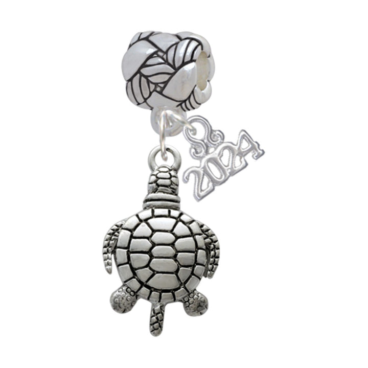 Delight Jewelry Silvertone Antiqued Sea Turtle Woven Rope Charm Bead Dangle with Year 2024 Image 1