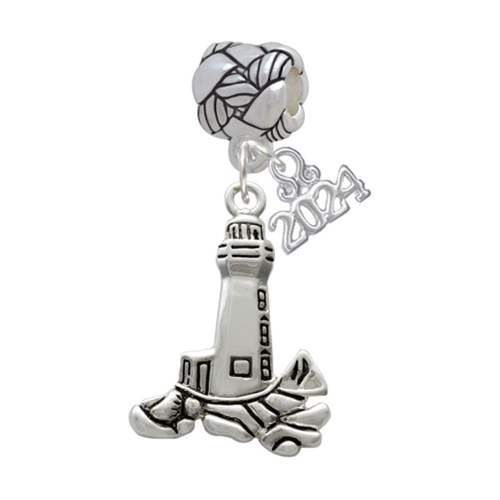 Delight Jewelry Silvertone Antiqued Lighthouse Woven Rope Charm Bead Dangle with Year 2024 Image 1