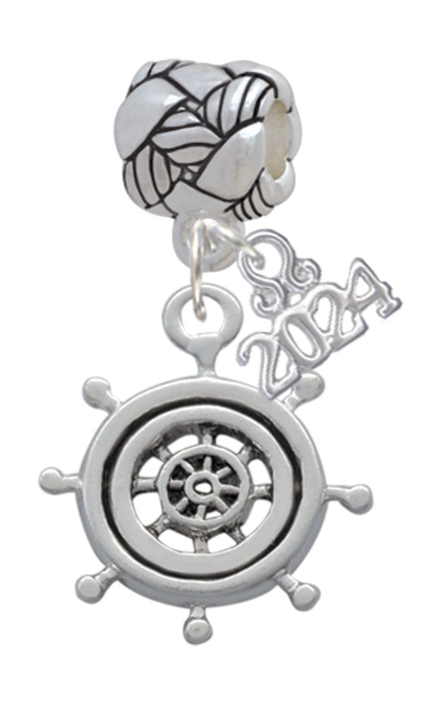 Delight Jewelry Silvertone Antiqued Ship Wheel Woven Rope Charm Bead Dangle with Year 2024 Image 1