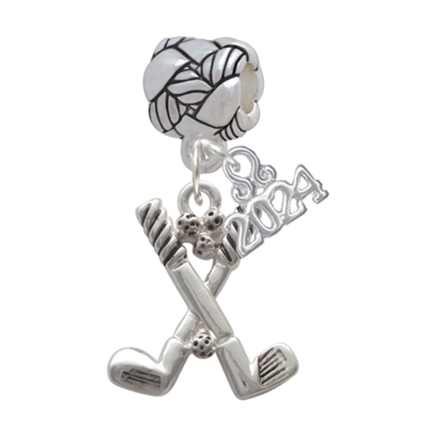 Delight Jewelry Silvertone Golf Clubs with Golf Ball Woven Rope Charm Bead Dangle with Year 2024 Image 1