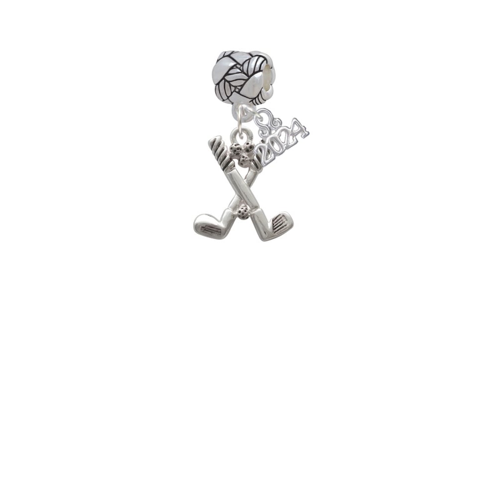 Delight Jewelry Silvertone Golf Clubs with Golf Ball Woven Rope Charm Bead Dangle with Year 2024 Image 2