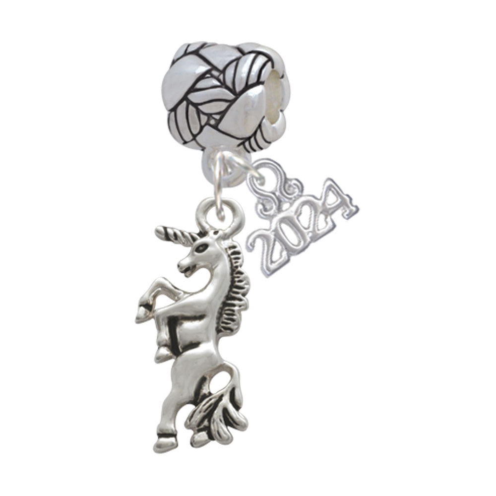 Delight Jewelry Silvertone Unicorn Woven Rope Charm Bead Dangle with Year 2024 Image 1