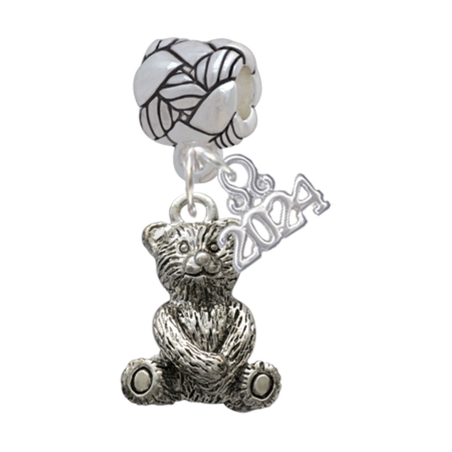 Delight Jewelry Silvertone Teddy Bear Woven Rope Charm Bead Dangle with Year 2024 Image 1