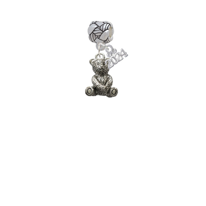 Delight Jewelry Silvertone Teddy Bear Woven Rope Charm Bead Dangle with Year 2024 Image 2