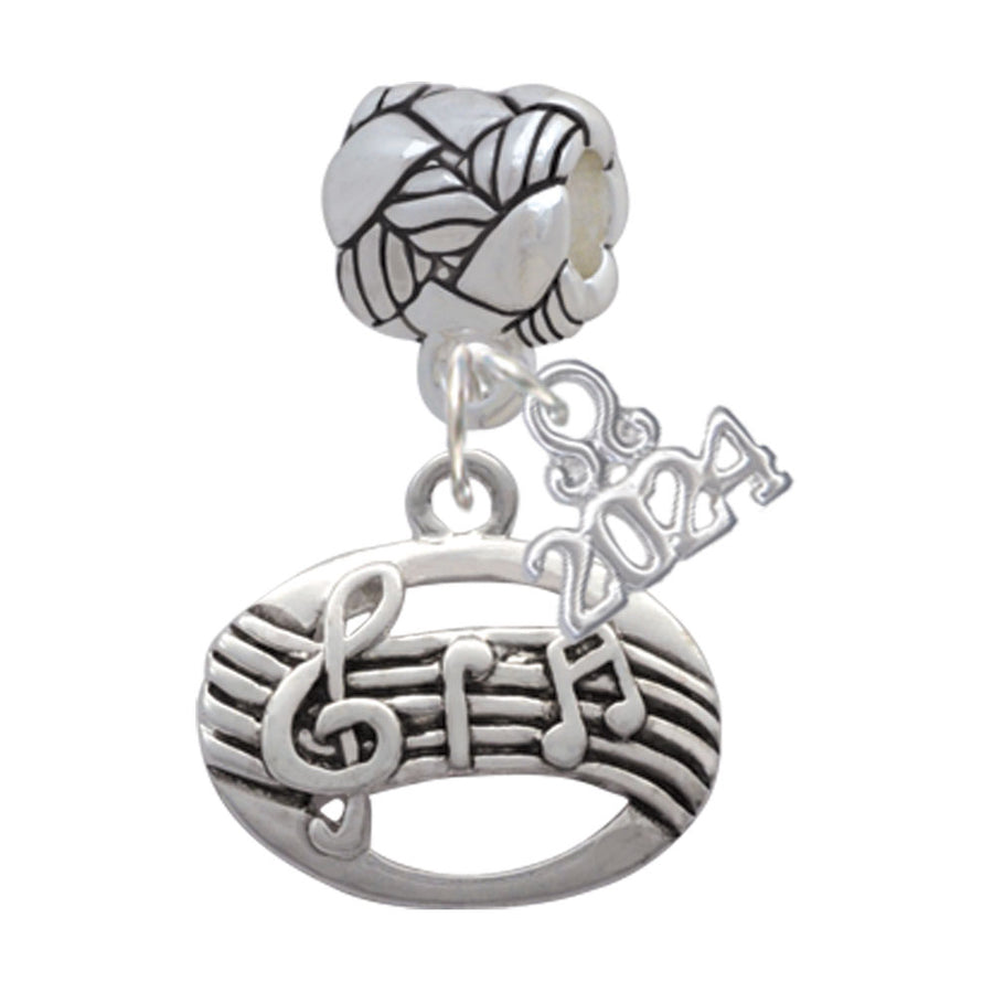 Delight Jewelry Silvertone Oval with Music Notes Woven Rope Charm Bead Dangle with Year 2024 Image 1