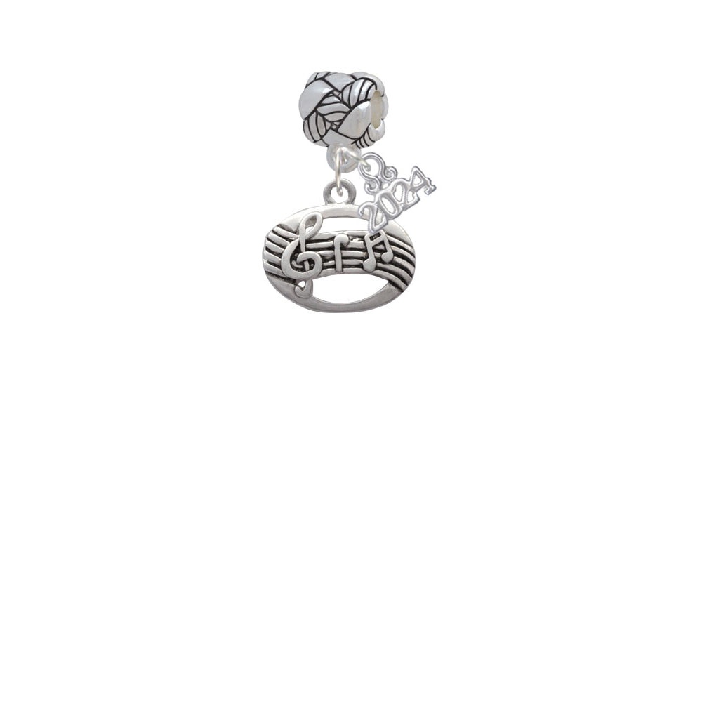 Delight Jewelry Silvertone Oval with Music Notes Woven Rope Charm Bead Dangle with Year 2024 Image 2