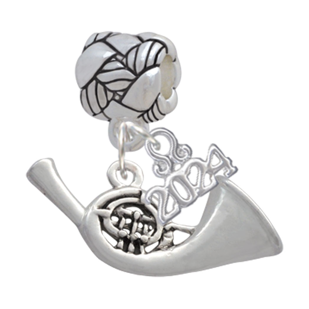 Delight Jewelry Silvertone French Horn Woven Rope Charm Bead Dangle with Year 2024 Image 1