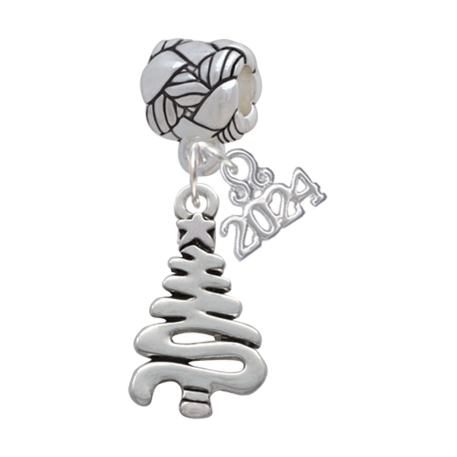 Delight Jewelry Silvertone Christmas Tree Zig Zag Woven Rope Charm Bead Dangle with Year 2024 Image 1