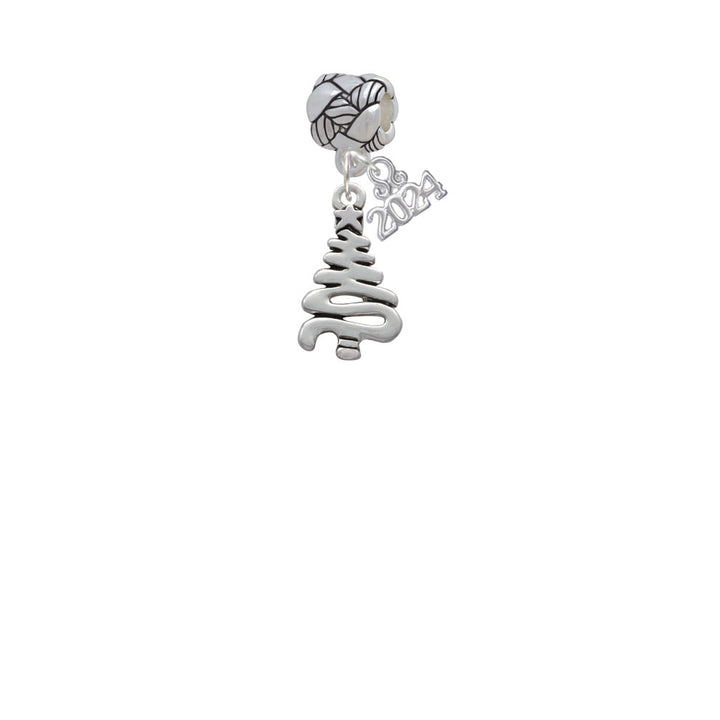 Delight Jewelry Silvertone Christmas Tree Zig Zag Woven Rope Charm Bead Dangle with Year 2024 Image 2