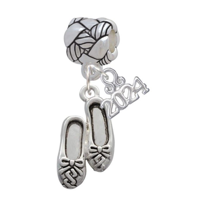 Delight Jewelry Silvertone Ballet Slippers Woven Rope Charm Bead Dangle with Year 2024 Image 1