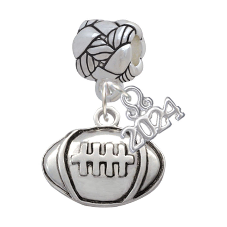 Delight Jewelry Silvertone Large Football Woven Rope Charm Bead Dangle with Year 2024 Image 1