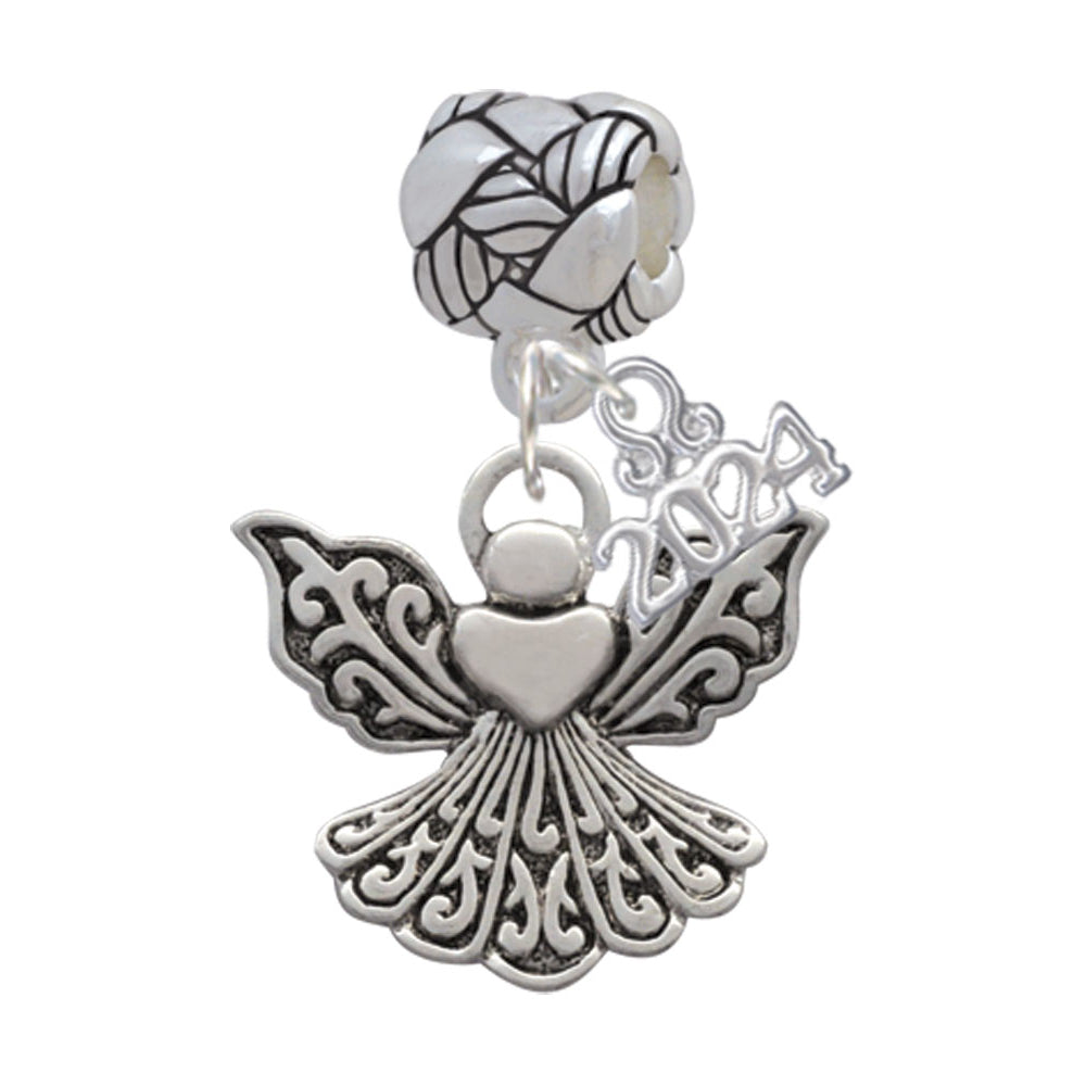 Delight Jewelry Silvertone Angel with Heart Woven Rope Charm Bead Dangle with Year 2024 Image 1