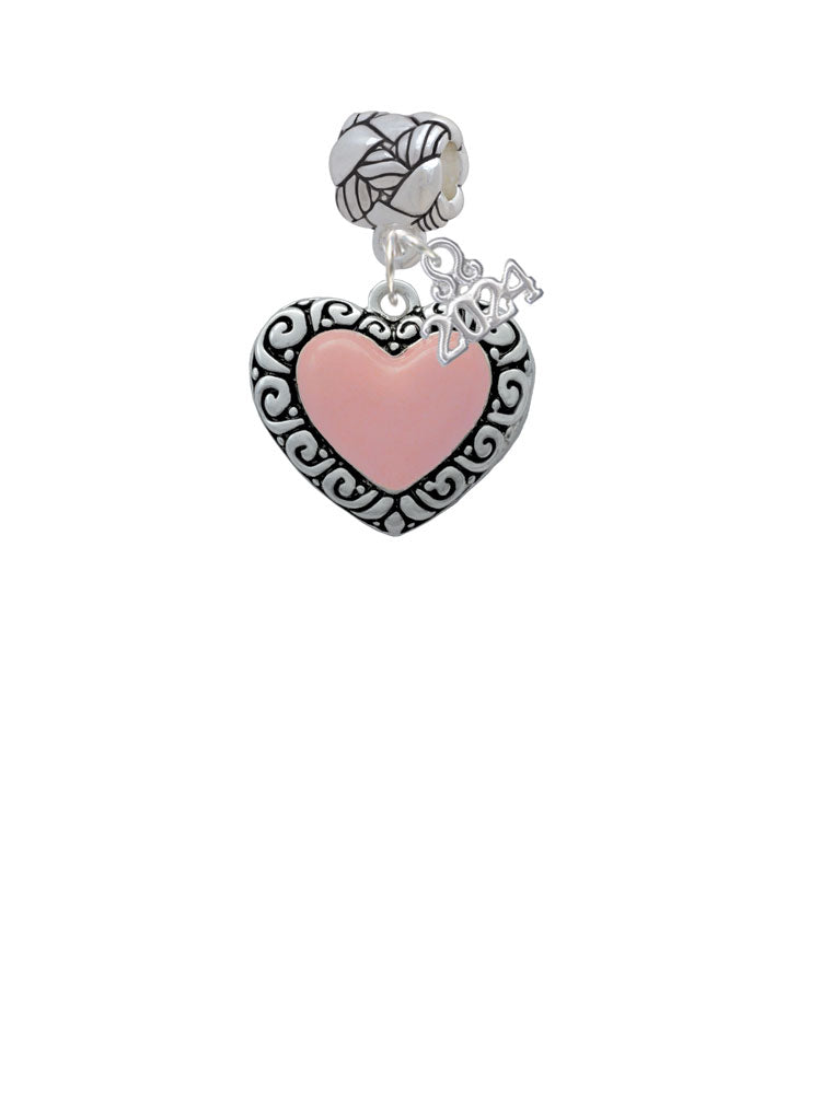Delight Jewelry Silvertone Large Pink Enamel Heart with Swirl Border Woven Rope Charm Bead Dangle with Year 2024 Image 2